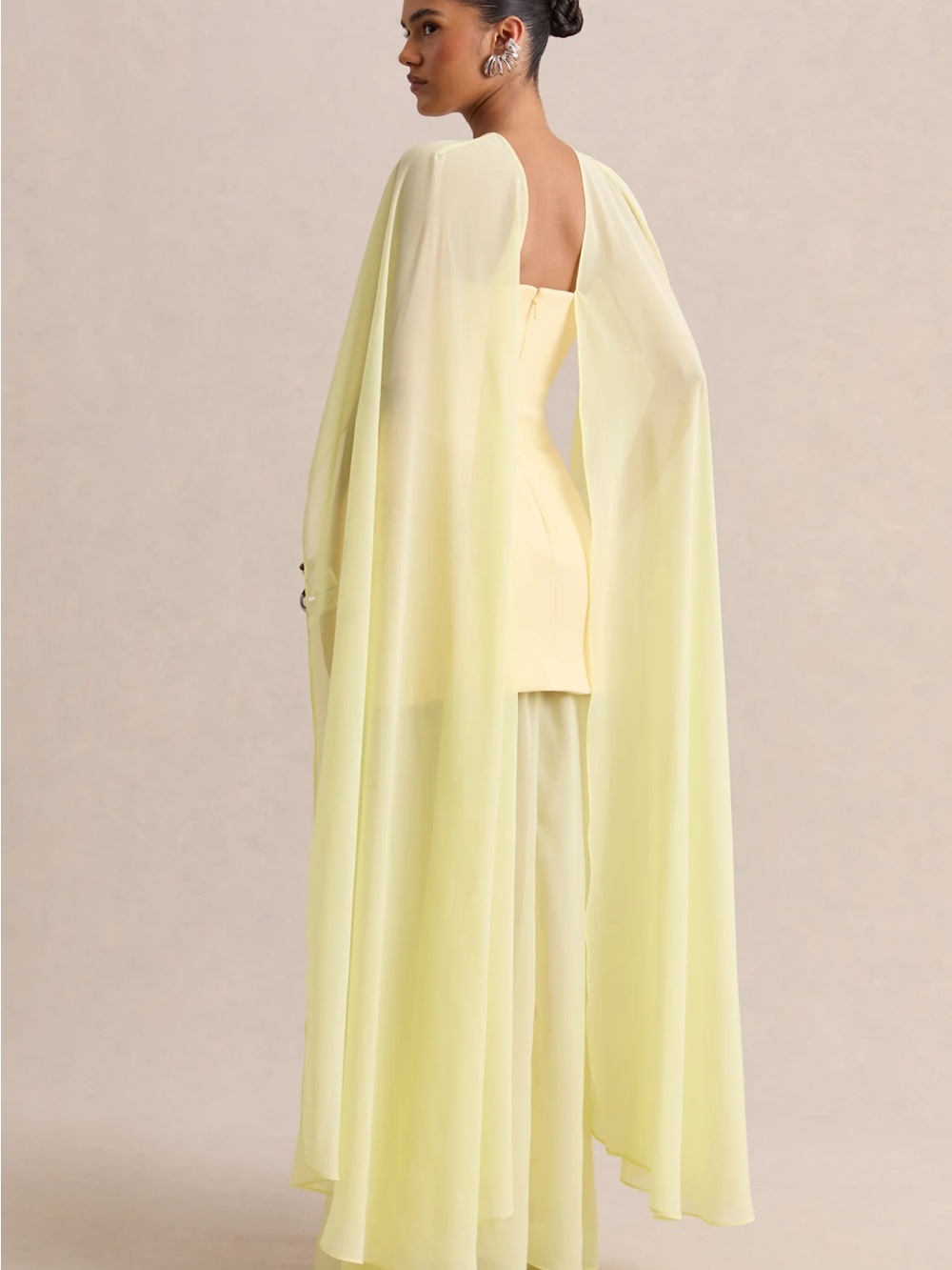 Elegant Pale Yellow Cape-Back Wedding Dress